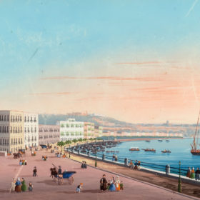 Napoli da Posillipo (Наполи да Позиллипо). Неизвестный художник. Неаполь. Акварель, гуашь. 1840-е