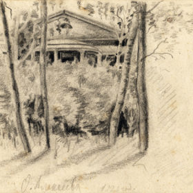 Шушарский дом издали. Рисунок О.А. Алексеевой, правнучки Е.А.Боратынского. 1926