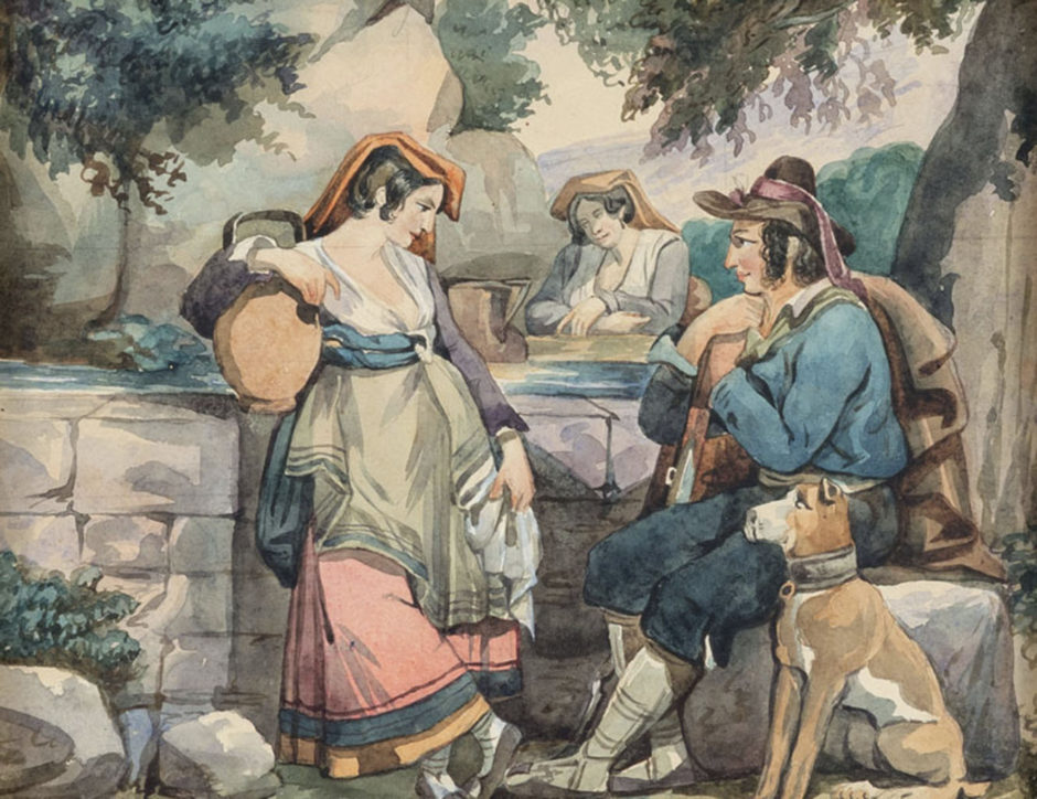 А.Е. Боратынская. Сцены итальянской жизни («Сцена у колодца»). Неаполь, не ранее 1844. Бумага, акварель
